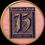 Timbre-monnaie Petto - Der Qualitäts jugendstiefel - Marke Petto - Gesetzlich geschützt - 75 pfennig bleu-violet sur fond rose - revers