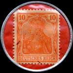 Timbre de 10 pfennig orange sur fond rouge