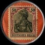 Timbre de 50 pfennig bicolore sur fond rouge