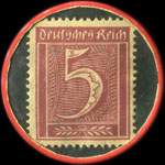Timbre de 5 pfennig lie-de-vin sur fond marbr�
