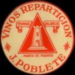 Timbre-monnaie Vinos reparticion - Torre Blanca - Marca de fabrica - J.Poblete - 15 pfennig bleu-vert sur fond rose - avers
