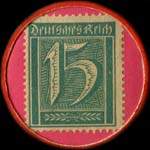 Timbre de 15 pfennig bleu-vert sur fond rose