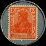 Timbre de 10 pfennig orange sur fond bleu