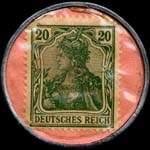 Timbre de 20 pfennig vert sur fond rose