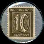 Timbre de 10 pfennig olive sur fond bleu