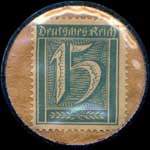 Timbre de 15 pfennig bleu-vert sur fond brun