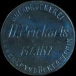 Timbre-monnaie H.&nbsp;Prickarts � Mainz - 15 pfennig bleu-vert sur fond rose - avers