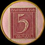 Timbre de 5 pfennig bordeaux sur fond rose