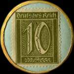 Timbre de 10 pfennig olive sur fond bleu