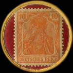 Timbre de 10 pfennig orange sur fond grenat
