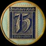 Timbre de 75 pfennig bleu sur fond vert