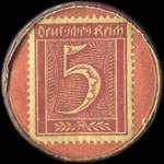 Timbre de 5 pfennig lie-de-vin sur fond rose