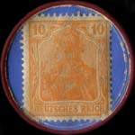 Timbre de 10 pfennig jaune sur fond bleu