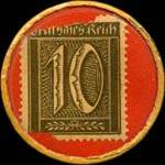 Timbre de 10 pfennig olive sur fond rouge