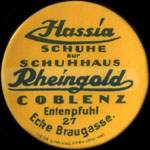 Timbre-monnaie Rheingold - Coblenz - Entenpfuhl 27 Ecke Braugasse - 10 pfennig orange sur fond carton vert - avers
