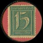 Timbre-monnaie Rhenania à Krefeld - 15 pfennig bleu-vert sur fond rose - revers