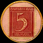 Timbre de 5 pfennig bordeaux sur fond rose