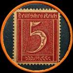 Timbre de 5 pfennig bordeaux sur fond bleu