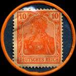 Timbre de 10 pfennig rouge sur fond bleu