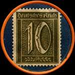 Timbre de 10 pfennig olive sur fond bleu