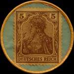 Timbre-monnaie Rüberg's Liköre à Hamm i/W. type 2 - 5 pfennig brun sur fond vert - revers