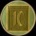 Timbre-monnaie Rüberg's Liköre à Hamm i/W. type 1 - 10 pfennig olive sur fond vert - revers