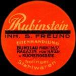 Timbre-monnaie Rubinstein - inh. s. Freund - Eisenhandlug - Bunzlau mark 26/27 type 1 - 10 pfennig olive sur fond bleu - avers