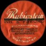Timbre-monnaie Rubinstein - inh. s. Freund - Eisenhandlug - Bunzlau mark 26/27 type 2 - 15 pfennig bleu-vert sur fond vert - avers