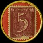 Timbre-monnaie Rünitz - Burgdamm type 1 - 5 pfennig bordeaux sur fond rouge - revers
