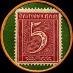 Timbre-monnaie Rünitz - Burgdamm type 2 - 5 pfennig bordeaux sur fond vert - revers
