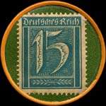 Timbre de 15 pfennig bleu-vert sur fond vert
