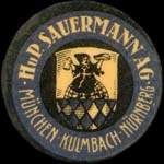 Timbre-monnaie HuP. Sauermann A.G. � M�nchen type 1 - 5 pfennig marron sur fond jaune - avers