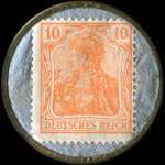 Timbre de 10 pfennig olive sur fond bleu