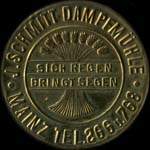 Timbre-monnaie J.&nbsp;Schmitt � Mainz - 15 pfennig olive sur fond brun - avers
