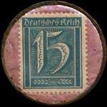 Timbre de 15 pfennig bleu-vert sur fond rose
