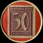 Timbre de 50 pfennig violet sur fond rouge