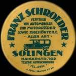 Timbre-monnaie Franz Schroeder à Solingen type 1 - 5 pfennig lie-de-vin sur fond jaune - avers
