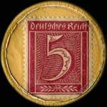 Timbre-monnaie Franz Schroeder à Solingen type 1 - 5 pfennig lie-de-vin sur fond jaune - revers