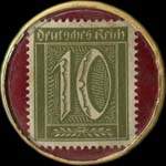 Timbre-monnaie Franz Schroeder à Solingen type 1 - 10 pfennig olive sur fond grenat - revers