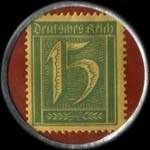 Timbre de 15 pfennig bleu-vert sur fond grenat