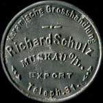 Timbre-monnaie Richard Schulz à Muskau - 5 pfennig rouge sur fond brun-noir - avers