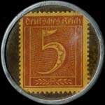 Timbre-monnaie Richard Schulz à Muskau - 5 pfennig rouge sur fond brun-noir - revers