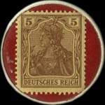 Timbre de 5 pfennig marron sur fond rouge
