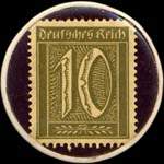 Timbre de 10 pfennig olive sur fond bordeaux-noir