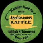 Timbre-monnaie Schürmanns Kaffee - Adolph Schürmann à Remscheid - 5 pfennig lie-de-vin sur fond jaune - avers