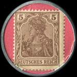Timbre-monnaie Seitz Gebrüder à Hamburg - 5 pfennig brun sur fond rose - revers