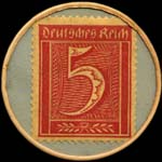 Timbre de 5 pfennig rouge sur fond vert