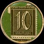 Timbre de 10 pfennig olive sur fond vert