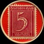 Timbre de 5 pfennig bordeaux sur fond rouge