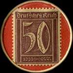 Timbre de 50 pfennig lilas sur fond rouge